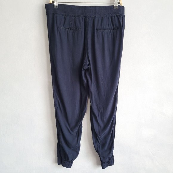 H&M Cropped Jogger Trouser Slinky Pants in Navy Blue Size Medium - Picture 2 of 8